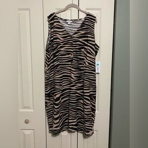 Liz Claiborne Black and Tan Zebra Print Midi Dress Sz XXL